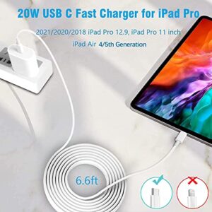 20W USB C Fast Charger for iPad Pro 12.9, iPad Pro 11 inch 2022/2021/2020/2018, iPad Air 5th/4th, 2022 iPad 10th Generation, iPad Mini 6, PD Wall Charger with 6.6foot USB C to C Charging Cable