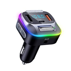 avnicud bluetooth fm transmitter, 2023 stronger hi-fi bass sound wireless car radio adapter with 7 colors led, hands free calls, 30w pd&qc3.0 fast charging aux and u disk bluetooth car adapter