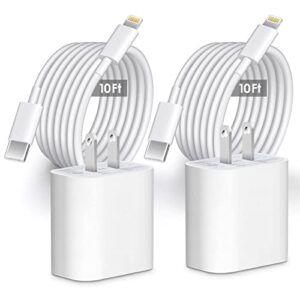 iphone charger 10 ft [mfi certified] 20w usb c charger with 10-foot-long charger parallel cable fast charging compatible with iphone 14/14 pro/14 plus/14 pro max/13/12/11/11pro/xs/x/xr, ipad [2 pack]