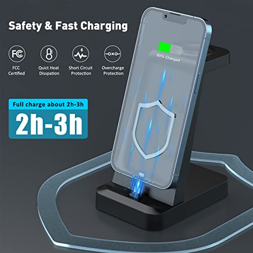 Charger Station for iPhone Multiple Devices - 3 in 1 Fast Wireless Charging Dock Stand for Apple Watch Series 7 6 SE 5 4 3 2 & Airpods iPhone 14 13 12 11 Pro X Max XS XR 8 7 Plus 6s 6 with Adapter