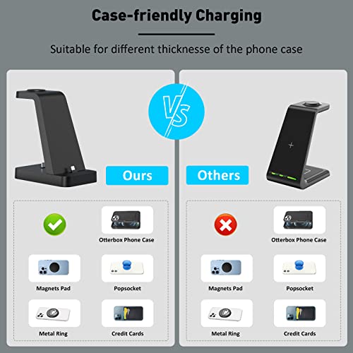 Charger Station for iPhone Multiple Devices - 3 in 1 Fast Wireless Charging Dock Stand for Apple Watch Series 7 6 SE 5 4 3 2 & Airpods iPhone 14 13 12 11 Pro X Max XS XR 8 7 Plus 6s 6 with Adapter