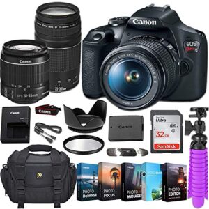 Canon EOS Rebel T7 DSLR Camera w/ 2 Canon Lenses (18-55mm f/3.5-5.6 is II and EF 75-300mm f/4-5.6 III)+ Photo/Video Editing Software & Deluxe Accessory Kit (Renewed)