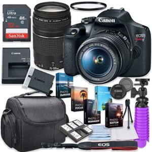 canon eos rebel t7 dslr camera with 18-55mm & 75-300mm lens + 32gb card + accessory photo bundle (renewed)