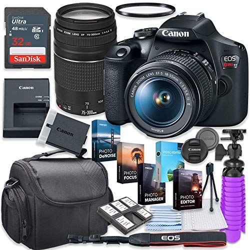 Canon EOS Rebel T7 DSLR Camera with 18-55mm & 75-300mm Lens + 32GB Card + Accessory Photo Bundle (Renewed)