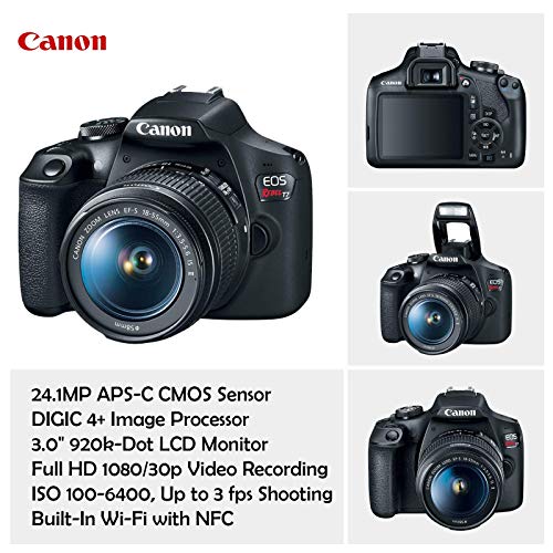 Canon EOS Rebel T7 DSLR Camera with 18-55mm & 75-300mm Lens + 32GB Card + Accessory Photo Bundle (Renewed)