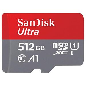 sandisk 512gb ultra microsdxc uhs-i memory card with adapter – 100mb/s, c10, u1, full hd, a1, micro sd card – sdsquar-512g-gn6ma