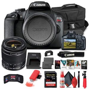 canon eos rebel t7 dslr camera with 18-55mm lens (2727c002) + 64gb memory card + case + corel photo software + lpe10 battery + card reader + cleaning set + flex tripod + memory wallet (renewed)