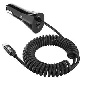 syncwire iphone car charger – upgrade [apple mfi certified] 4.8a/24w car charging adapter with built-in coiled lightning cable for apple iphone 14/13/12/11/xs/xs max/xr/x/8/7/6s/6 plus, ipad & more