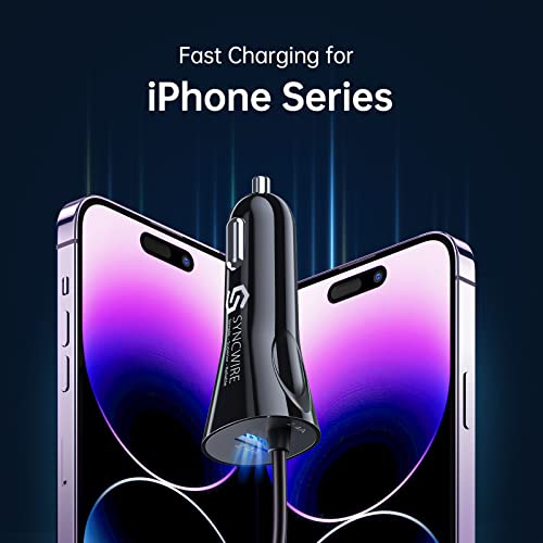 Syncwire iPhone Car Charger - Upgrade [Apple MFi Certified] 4.8A/24W Car Charging Adapter with Built-in Coiled Lightning Cable for Apple iPhone 14/13/12/11/Xs/XS Max/XR/X/8/7/6s/6 Plus, iPad & More