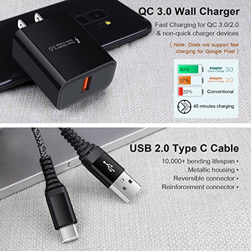 Adaptive Fast Charger Android Charger with 3ft USB Type C Cable Fast Charging for Samsung Galaxy A14 A13 5G A53 A52 A32 A12 A04S A03S S23 S22 S21 FE S20+ A11 A21 A10E Note 20 Ultra, Moto G Pure/Stylus