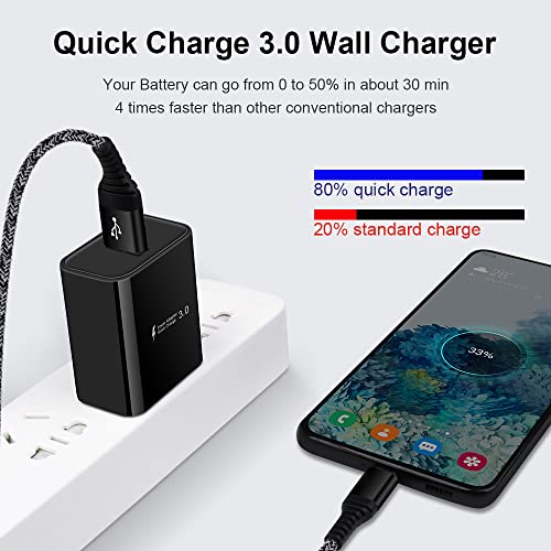 Adaptive Fast Charger Android Charger with 3ft USB Type C Cable Fast Charging for Samsung Galaxy A14 A13 5G A53 A52 A32 A12 A04S A03S S23 S22 S21 FE S20+ A11 A21 A10E Note 20 Ultra, Moto G Pure/Stylus