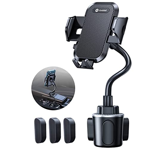 andobil Cup Holder Phone Mount, [Military-Grade, Super Stable] Adjustable Height Solid Long Gooseneck Cup Cell Phone Holder for Car Truck with Quick Swivel Compatible with iPhone 14 13 12 Pro Max
