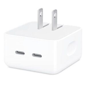 iphone 35w dual usb-c port compact power adapter, pd 3.0 gan foldable usb type c plug fast wall charger block for iphone 14 13 12 11 pro max plus mini, ipad, airpods, macbook air and more