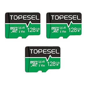 topesel 128gb micro sd card 3 pack memory cards a1 v30 u3 class 10 micro sdxc uhs-i tf card for camera/drone/dash cam(3 pack u3 128gb)