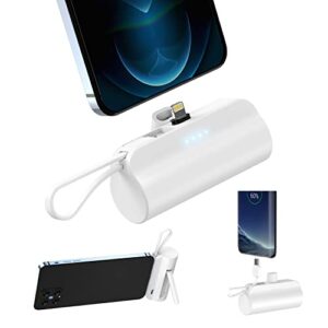 portable-charger-power-bank – 8000mah ultra compact portable phone charger 5v3a output battery pack built-in type-c cable and cell phone holder for iphone5 to 14 series and samsung, etc. (white)