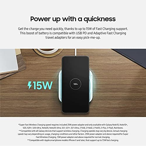 SAMSUNG 15W Wireless Charger Single, Cordless Super Fast Charging Pad for Galaxy Phones and Devices, USB C Cable Included, 2022, US Version, Black