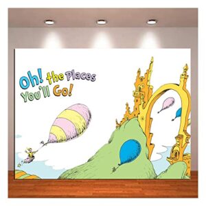 dr. seuss day castle congrats photography backdrops 5x3ft oh the places you’ll go adventure begins photo background for back to school kids’ party banner dessert cake table decor prop