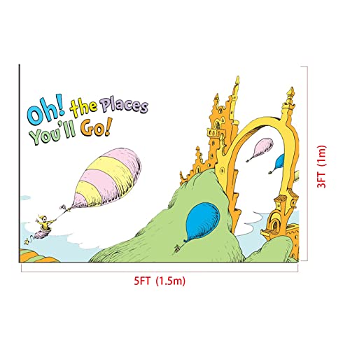 Dr. Seuss Day Castle Congrats Photography Backdrops 5x3ft Oh The Places You'll Go Adventure Begins Photo Background for Back to School Kids' Party Banner Dessert Cake Table Decor Prop