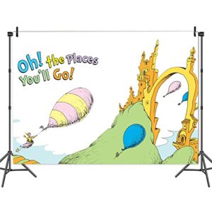 Dr. Seuss Day Castle Congrats Photography Backdrops 5x3ft Oh The Places You'll Go Adventure Begins Photo Background for Back to School Kids' Party Banner Dessert Cake Table Decor Prop