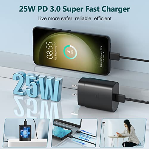 USB C Fast Charger, 25W Samsung Charger Type C Super Fast Charging Android Phone Charger Block with 6.6 ft Cable for Samsung Galaxy S23 Ultra/S23/S23+/S22/S22 Ultra/S22+/S21/S20/Note 10/20,Z Fold/Flip