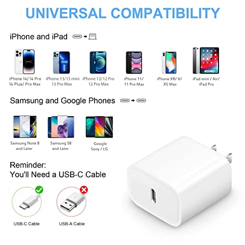 【Apple MFi Certified】iPhone Fast Charger Block [2 Pack] USB C Wall Charger PD Adapter for iPhone 14/14 Pro/14 Pro Max/14 Plus/13/12/11/Xs Max/XR/X/SE, iPad Pro/Mini, Samsung Galaxy, Google Pixel 7/6/5