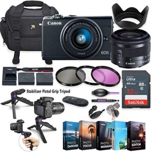 canon eos m100 mirrorless digital camera with 15-45mm lens (black) + 5 photo/video editing software package & accessory kit (renewed)