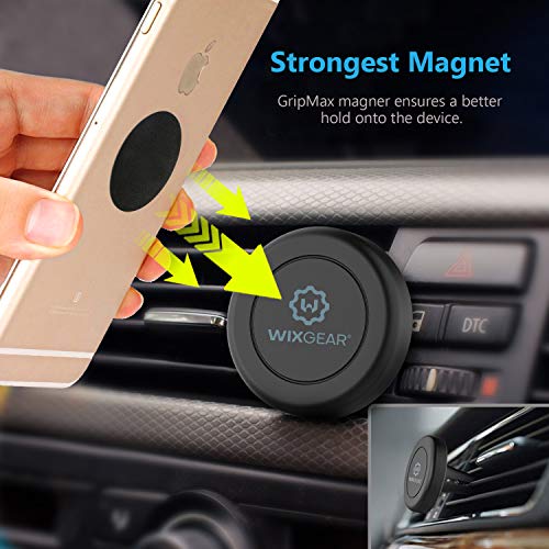WixGear Magnetic Phone Holder for Car, [2 Pack] Universal Air Vent Magnetic Phone Mount for Car, Phone Mount for Car for Cell Phones and Mini Tablets with 4 Metal Plates