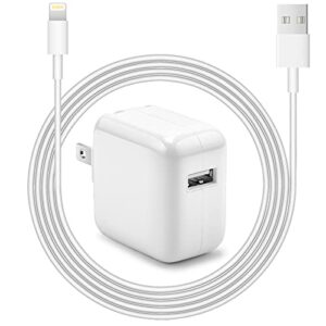 ipad charger iphone charger [apple mfi certified] 12w usb wall charger foldable portable travel plug with usb charging modem cables compatible with iphone, ipad, ipad mini, ipad air 1/2/3, airpod