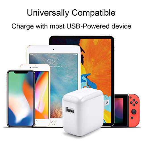 iPad Charger iPhone Charger [Apple MFi Certified] 12W USB Wall Charger Foldable Portable Travel Plug with USB Charging Modem Cables Compatible with iPhone, iPad, iPad Mini, iPad Air 1/2/3, Airpod