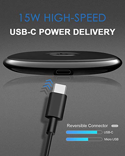 NANAMI Fast Wireless Charger, Qi-Certified 15W Max Wireless Charging Pad, Compatible with iPhone 14/13/13 Pro Max/12/SE/11/XS/XR/X/8, Samsung Galaxy S23/S22/S21/S20/S10/S9/Note 20/10/9/8 & Airpods Pro