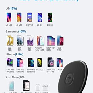 NANAMI Fast Wireless Charger, Qi-Certified 15W Max Wireless Charging Pad, Compatible with iPhone 14/13/13 Pro Max/12/SE/11/XS/XR/X/8, Samsung Galaxy S23/S22/S21/S20/S10/S9/Note 20/10/9/8 & Airpods Pro