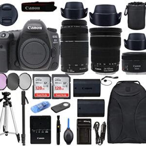 Canon EOS 5D Mark IV DSLR Camera Bundle + EF 24-105mm f3.5-5.6 is STM + EF 75-300mm f4-5.6 III + Canon EF 50mm f1.8 STM, Black, full-size (1483C010)