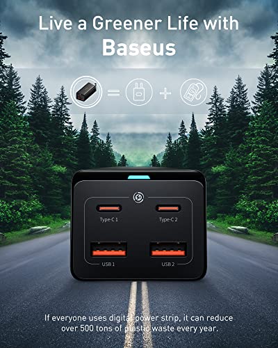 Baseus USB C Charger - PowerCombo On 100W Power Strip with 4 USB Ports & 2 Outlet Extender - USB Charging Station for MacBook Pro/Laptops/iPhone/Samsung/iPad Fast Charging