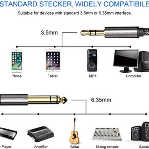 6.35mm 1/4" to 3.5mm 1/8" Male TRS Stereo Audio Cable with Alloy Housing and Nylon Braid for Smartphone, PC, Home Theater, Amplifier and Mixing Console, 3.3Ft