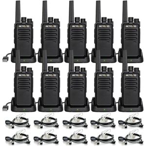 retevis rt68 two-way radios long range, walkie talkies for adults, 2 way radio with earpiece, walkie talkie rechargeable with charging base, for manufacturing restaurant business(10 pack)