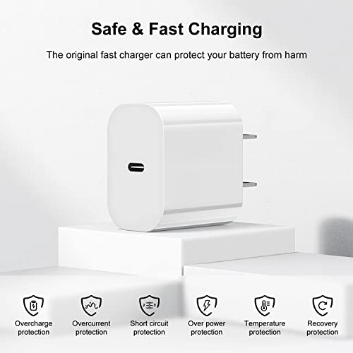 2Pack iPhone Fast Charger - Apple MFi Certified - 20W USB C Wall Charger with 6Ft Type C to Lightning Cable for iPhone 13 12 11 14 Pro XR XS Max X 8 Plus iPad AirPods - Supports Power Delivery(White)