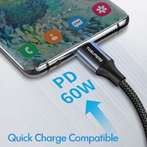 [10ft 2-Pack] Long USB C to USB C Cable Fast Charging 60W, PD Type C Charger Cord Nylon Compatible with Samsung Galaxy S23 S22 S21 S21+ S20 FE Note 20 Ultra Plus A80 5G, Pixel 7 6 Pro 6a 5 4 3 3a 2 XL