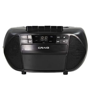 Craig CD6951 Portable Top-Loading CD Boombox with AM/FM Stereo Radio and Cassette Player/Recorder in Black | 6 Key Cassette Player/Recorder | LED Display |