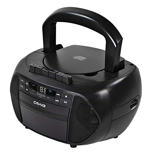Craig CD6951 Portable Top-Loading CD Boombox with AM/FM Stereo Radio and Cassette Player/Recorder in Black | 6 Key Cassette Player/Recorder | LED Display |