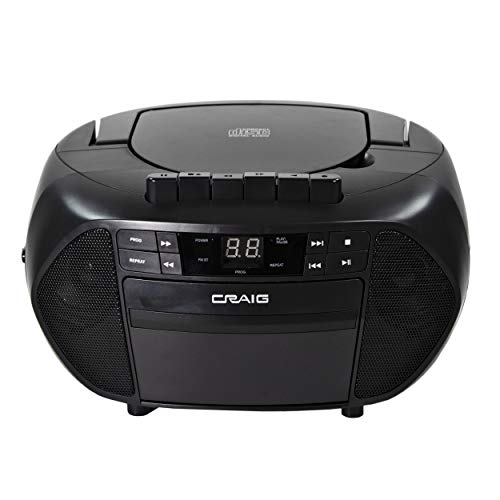 Craig CD6951 Portable Top-Loading CD Boombox with AM/FM Stereo Radio and Cassette Player/Recorder in Black | 6 Key Cassette Player/Recorder | LED Display |