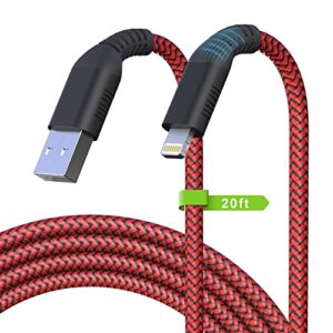 extra long iphone charger cable, 20ft/6m lightning cord [apple mfi certified] nylon braided 2.4a fast charging syncing cable, usb charging cable for iphone14 13 12 11 pro max mini xr xs x