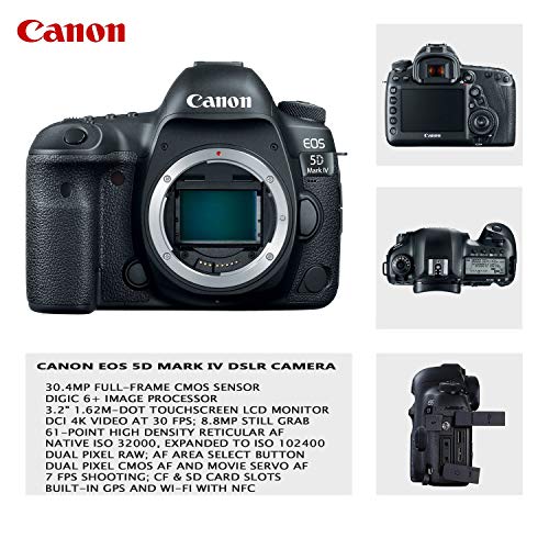 Canon EOS 5D Mark IV DSLR Camera with 24-105mm f/4L II Lens Kit + 256GB Sandisk Memory, TTL Speedlight Flash (Good Up-to 180 Feet), Pro Power Grip + Holiday Special Bundle (Renewed)