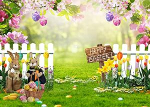ltlyh 10x8ft easter backdrop easter photo decorations background easter rabbit colorful eggs fence grass wall decor photography background 172…