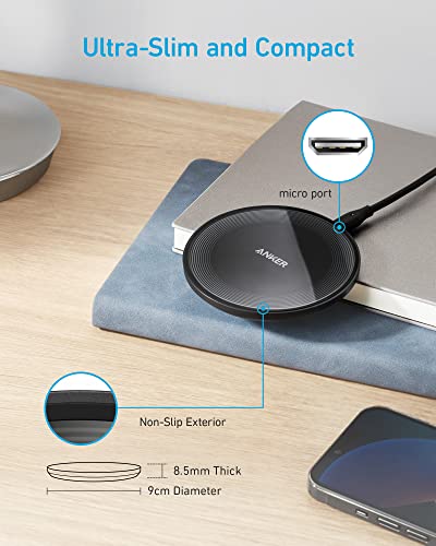 Anker 315 Wireless Charger (Pad), 10W Max Fast Charging, Compatible with iPhone 14/13 Series, Samsung S22, AirPods, Samsung Buds, Google Buds, and More (Wall Charger Not Included)