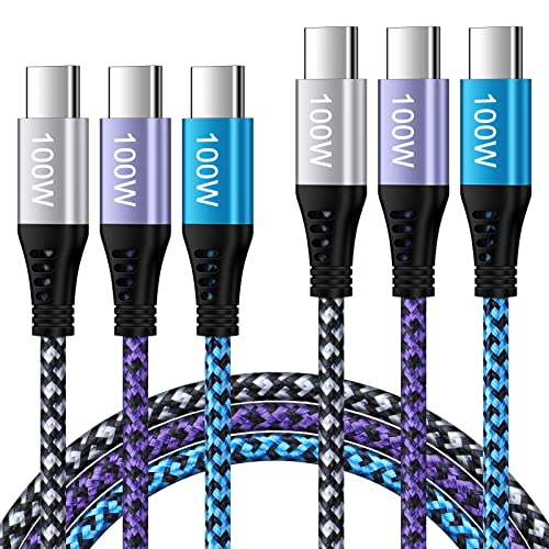 USB Type C Cable, [3Pack/6Ft] 100W 5A Super Fast Charging Type C to C Nylon Braided USB C-C Cable for Samsung Galaxy S23 A54 A14 A13 A03S A04S A53 A23 A20 A51 S10 S9,Google Pixel 7Pro 6 Pro 5a 4a 4 XL