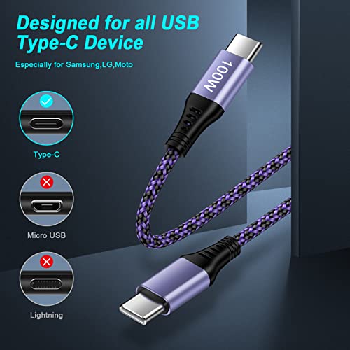 USB Type C Cable, [3Pack/6Ft] 100W 5A Super Fast Charging Type C to C Nylon Braided USB C-C Cable for Samsung Galaxy S23 A54 A14 A13 A03S A04S A53 A23 A20 A51 S10 S9,Google Pixel 7Pro 6 Pro 5a 4a 4 XL