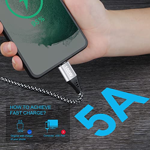 USB Type C Cable, [3Pack/6Ft] 100W 5A Super Fast Charging Type C to C Nylon Braided USB C-C Cable for Samsung Galaxy S23 A54 A14 A13 A03S A04S A53 A23 A20 A51 S10 S9,Google Pixel 7Pro 6 Pro 5a 4a 4 XL