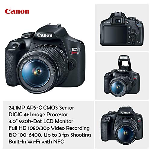 Canon EOS Rebel T7 DSLR Camera with 18-55mm & 75-300mm Lens + 5 Photo/Video Editing Software Package & Accessory Kit (Renewed)