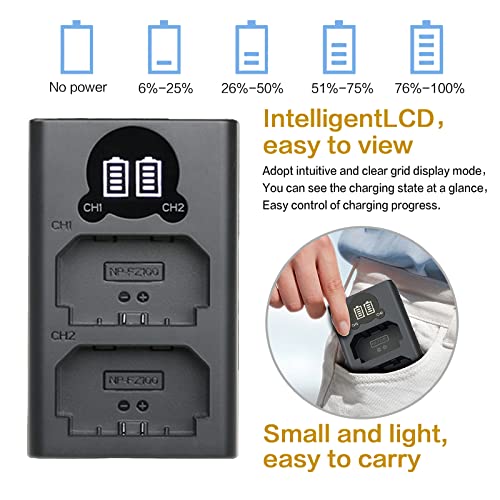 FB Dual Charger for Sony NP-FZ100 Battery, Compatible with Sony A7III, A7SIII, A7R4, A9, A9S Cameras, Designed with LCD Display, Support Type-C and Micro USB, Sony a7iii Battery Charger