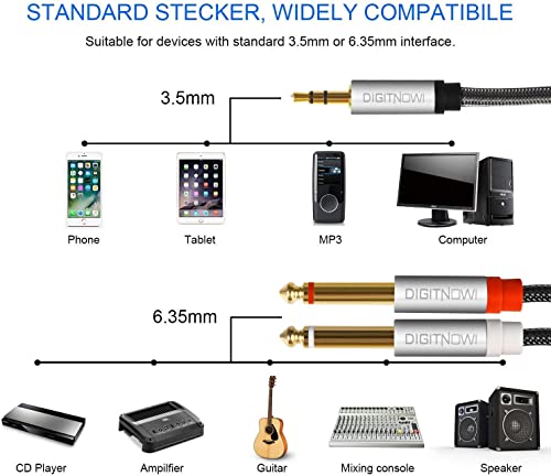 DIGITNOW 3.5mm 1/8" TRS to Dual 6.35mm 1/4" TS Mono Stereo Y-Cable Splitter Cord for Smartphone, Computer, CD Player, Speakers and Home Systems Amplifier, 6.6Ft